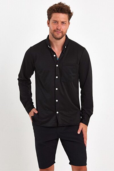 THE RULE Чоловіча чорна сорочка прямого крою з кишенями на комірі