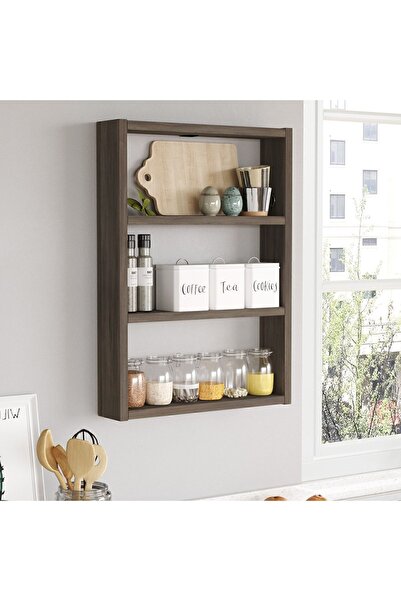 Yurudesign Pera 3'lü Duvar Rafı Mutfak Banyo Rafı Kahve Pr1-cu