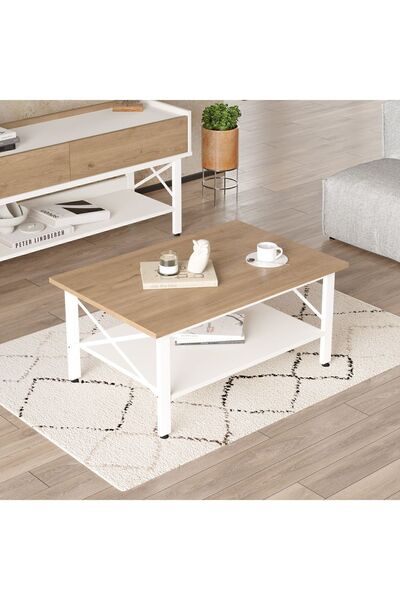 Yurudesign Molena Orta Sehpa Raflı Beyaz Metal Ayaklı Sepet-Beyaz MA2-SW