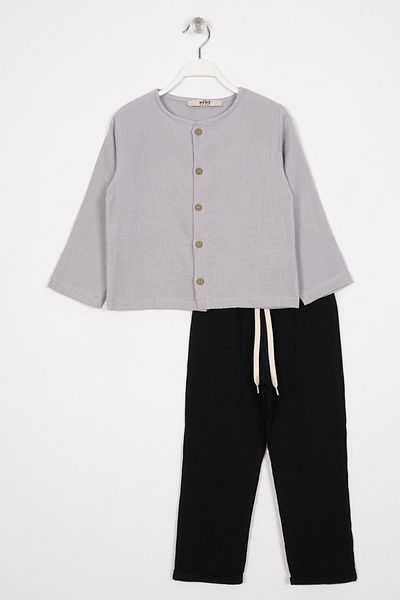 zepkids Boy's Gray Black Shirt Trousers Set