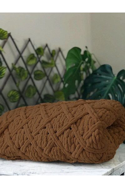Missworble Puffy Hand Knitted Fireplace and TV Blanket Diamond Patterned Dark Brown 90 X 160 Cm
