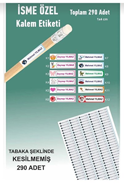 ZY TASARIM Öğrenci Etiketi Isimli Okul Kalem Etiketi Kalem Sticker Seti 290 A...
