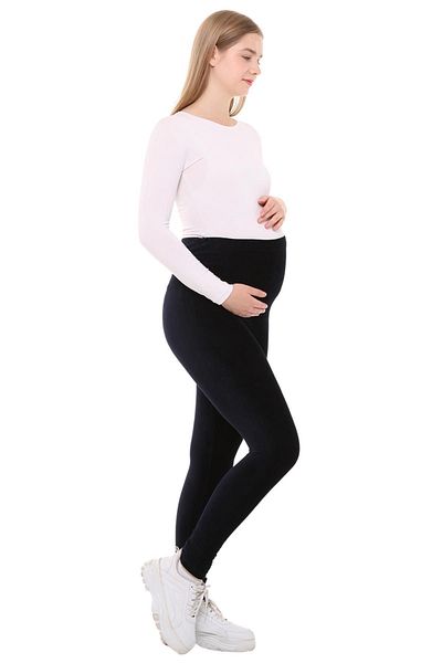 Luvmabelly Myra8051 Adjustable Waist Winter Velvet Maternity Leggings - dark blue