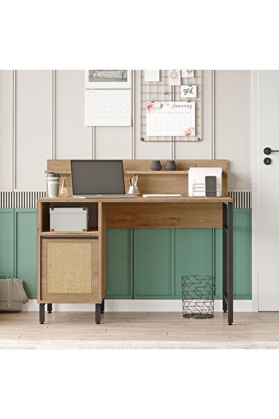 Yurudesign Ocean Çalışma Masası Raflı Dolaplı Metal Ayaklı Uv Baskı Sepet-Jüt ON16-SU