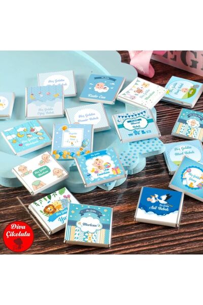 Diva Çikolata Erkek Bebek Çikolatası 150 Adet Madlen Çikolata Gümüş