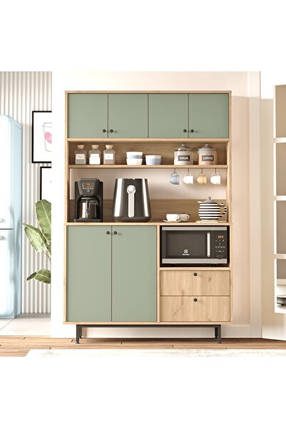 Yurudesign Royce Serisi Kahve Köşesi Çok Amaçlı Dolap Mutfak Dolabı Sepet-Ihlamur Yeşili RE5-SY