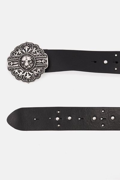 The Kooples Women Lion Plate Studded Leather Belt, Black