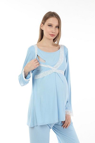 Luvmabelly Myra9707 Lace Breastfeeding Maternity Pajama Set -blue