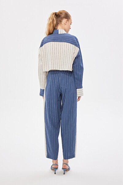 Berr-ın Blok Renk Detaylı Çizgili Pantolon