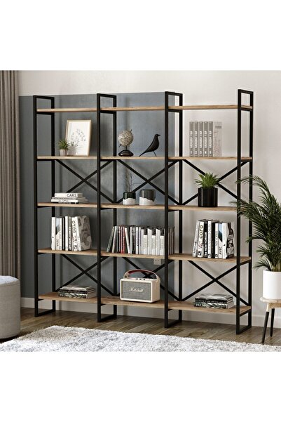 Yurudesign Voyage Metal Kitaplık 5 Raflı Geniş 3 Bölme 175cm Vg6-a