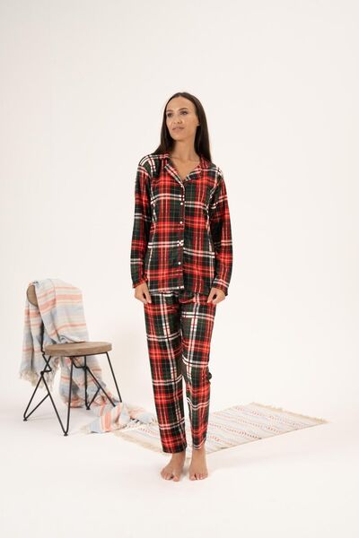 Estiva Set de pijamale din piele intoarsa pentru iarna - Design cu carouri si...