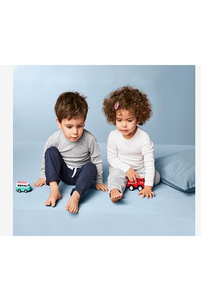 Tchibo Toddlers 2 Pieces Slip,on Trousers, Dark Blue And Striped Gray