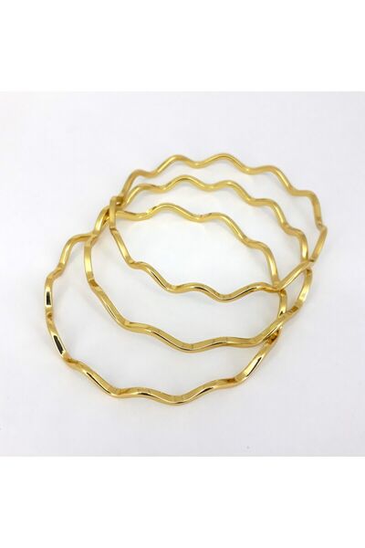 PİNA HEDİYELİK AKSESUAR Çelik Bileklik 6.2 Cm 3 Lü Zikzak Ajda Gold Altın Renk Bilezik