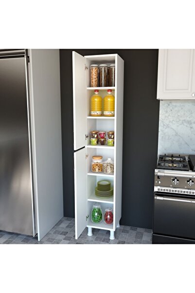 Rani Mobilya Rani F1 Çok Amaçlı Dolap 2 Kapaklı 6 Raflı Banyo Kiler Mutfak Dolabı Beyaz M1