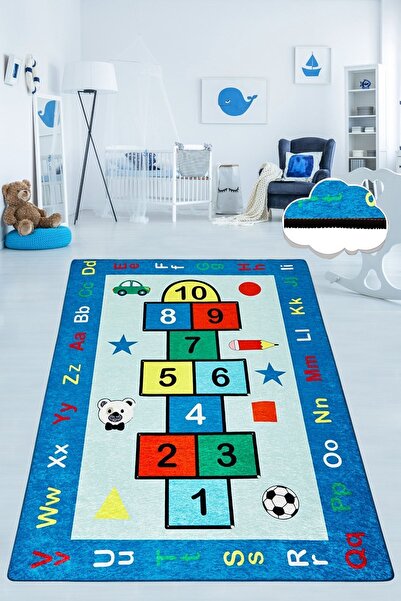 Chilai Home Seksek Mavi Çocuk Halısı Çocuk Ve Bebek Halısı Yıkanabilir ,kayma...