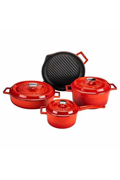 Lava Nar Xl 7 Parça Döküm Kırmızı Tencere Seti