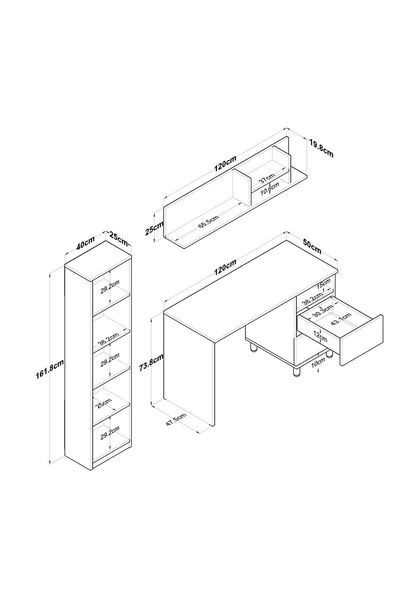 Rani Mobilya Rani Ha115 Çekmeceli Kitaplıklı Çalışma Ofis Bilgisayar Masası Sepet Ceviz - Beyaz