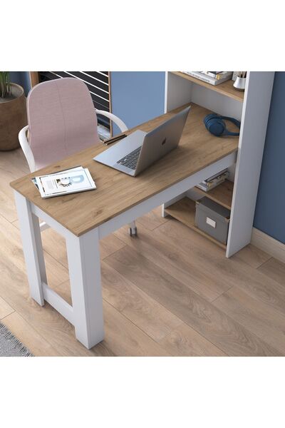 Rani Mobilya Rani Ha106 Raflı Çalışma Ofis Bilgisayar Masası Sepet Ceviz - Beyaz