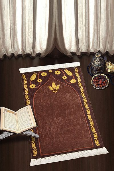 Chilai Home GWEN BROWN DJT 70x120 cm Prayer Rug, Prayer Rug, Washable Non-Slip