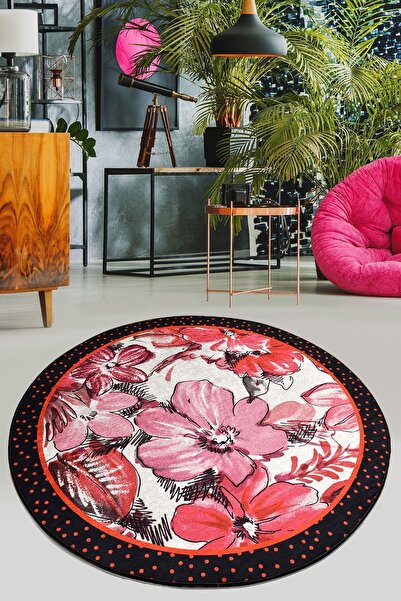 Chilai Home Flower Effects Çap Kaymaz Taban Dekoratif Halı Djth