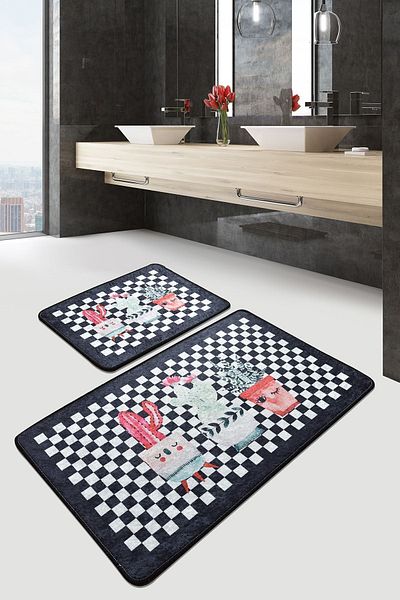 Chilai Home Set de 2 covorașe de baie Black Happy House