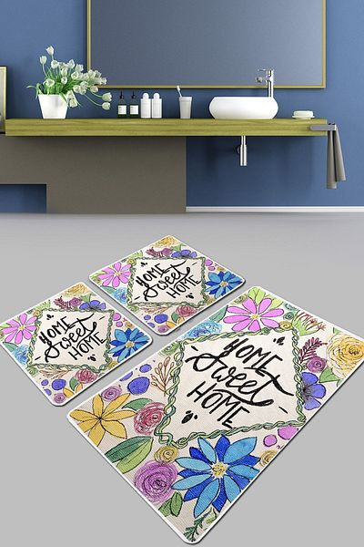 Chilai Home Topiary Χαλιά Μπάνιου Σετ 3 Χαλιά Μπάνιου Αντιολισθητική Βάση Σετ Τουαλέτας Djtbanyo