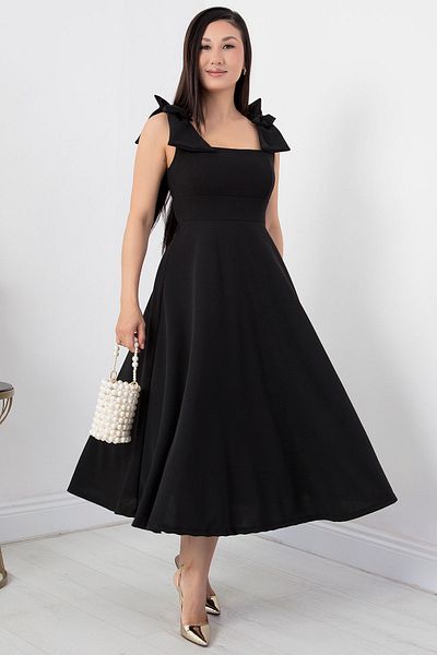 PULLIMM Rochie creponată cu papion și detaliu pe umeri - 1094-3116