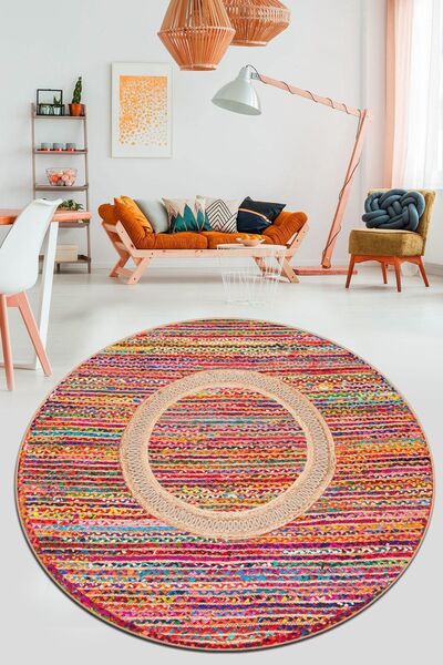 Chilai Home Colored Jute Çap Modern Tasarım Yıkanabilir Kaymaz Taban Halı, Sa...