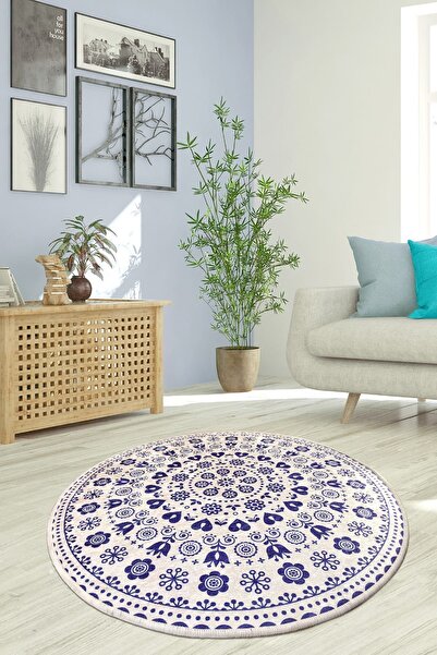 Chilai Home Venıce Mavi Dekoratıf Çap Dekoratif Marka Yıkanabilir Kaymaz Taba...