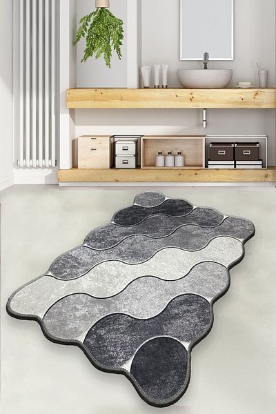 Chilai Home Circle Grey 70x120 cm Μοκέτα μπάνιου που πλένεται αντιολισθητική βάση Σετ τουαλέτας Djth