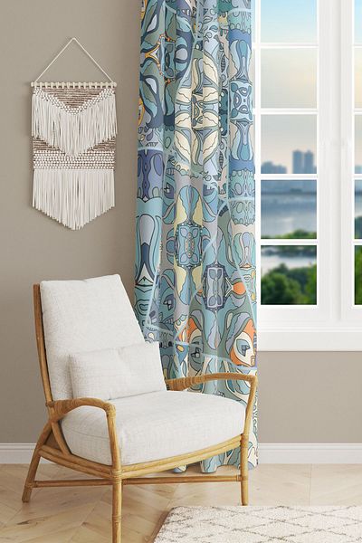 Moud's Anatolia 5 Patterned Suede Living Room Hall Background Curtain Printed Extrafor Drawstring SINGLE WING PRD-1015