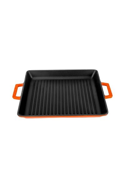 Lava Cast Rectangular Grill Pan Cast Iron Solid Double Handle Size 26x32cmOrange