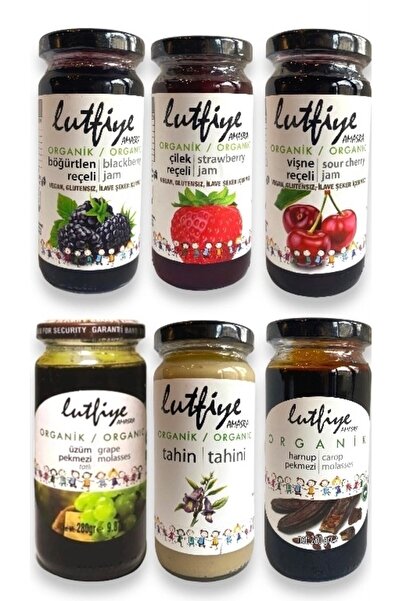 LUTFİYE AMASRA Lütfiye Organik Reçel-tahin-pekmez Seti 6lı(çilek-vişne-böğürtlen Reçeli,üzüm-harnup Pekmezi,tahin)