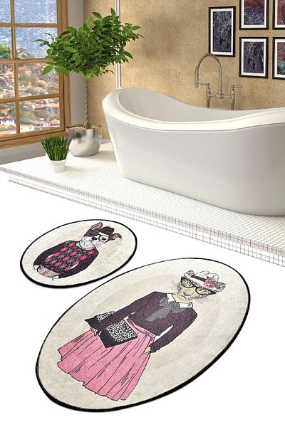 Chilai Home Σετ μπάνιου Dude 2 τεμαχίων με χαλί και αντιολισθητική βάση Djtbanyo