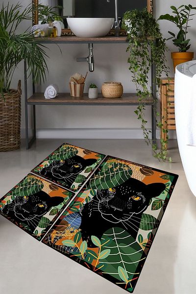 Chilai Home Schwarz 3Pcs Bathroom Rug and Mat Set