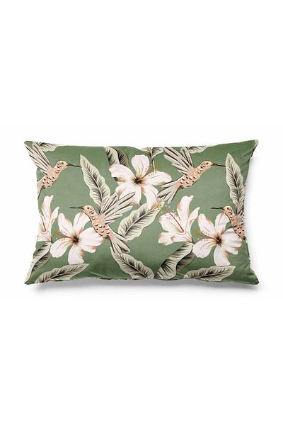 Pilloveland Pernă din piele intoarsa cu model hibiscus verde - mucegai dreptunghiular, imprimata pe doua fete