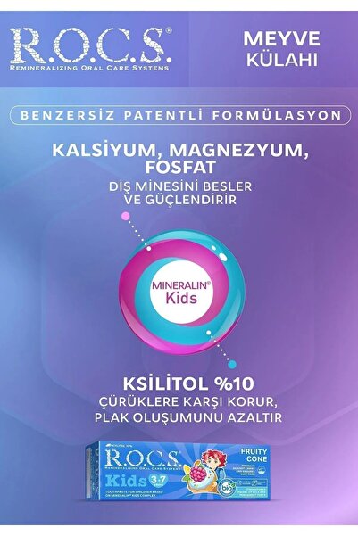 R.O.C.S. Rocs Kids 3-7 Yaş Meyveli Çocuk Diş Macunu Meyve Külahı 35ml X2 ADET