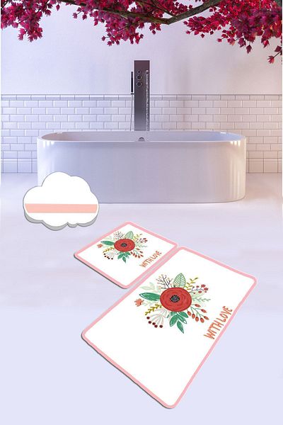Chilai Home With Love 2 Knot Χαλί μπάνιου, Χαλάκι πόρτας, Σετ καθίσματος τουαλέτας, Πλενόμενη και αντιολισθητική βάση