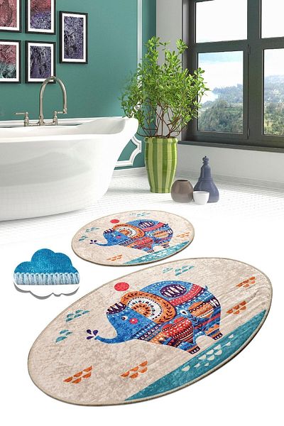 Chilai Home Ethnic Σετ Χαλιά Μπάνιου και Πατάκι Μπάνιου Djtbath 2 τεμαχίων