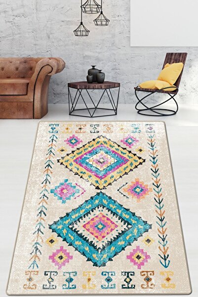 Chilai Home Taula Ekru Modern Tasarım Yıkanabilir Kaymaz Taban Halı, Salon Ha...