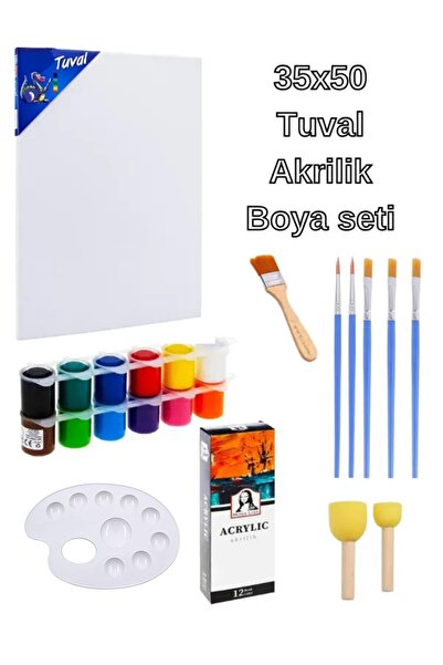 everart Akrilik Boyama Seti 35x50 Tuval, 12x22ml Boya, Fırça, palet