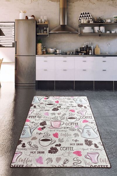 Chilai Home Hot Drinks Leke Tutmaz Yıkanabilir Kaydırmaz Mutfak Halısı Djth