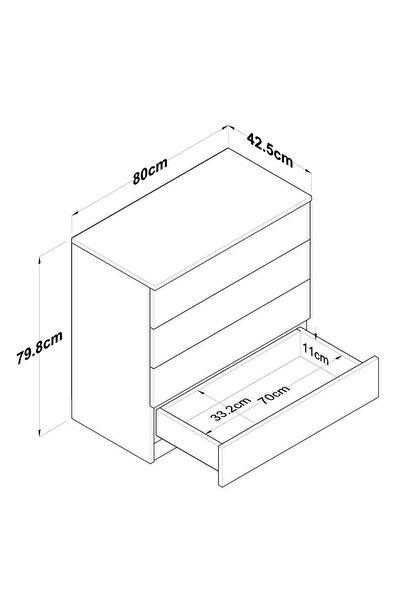 Rani Mobilya Rani Be104 Şifonyer 4 Çekmeceli Yatak Odası Bebek Odası Sepet Ceviz - Beyaz