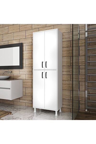 Rani Mobilya Rani F1 Çok Amaçlı Dolap 4 Kapaklı 6 Raflı Banyo Kiler Mutfak Dolabı Beyaz M4