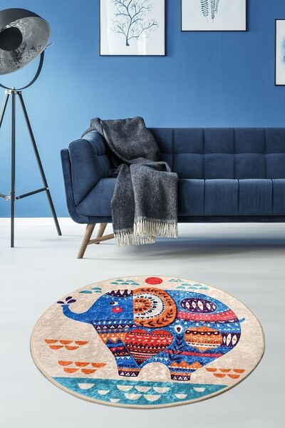 Chilai Home Etnıc Çap Dekoratif Marka Yıkanabilir Kaymaz Taban Halı Djth