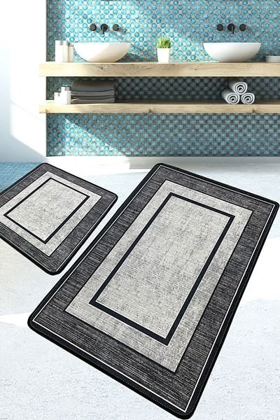 Chilai Home Patra White Bathroom Rug Set of 2 Bathroom Rug Mat Washable Non-Slip Djtbanyo