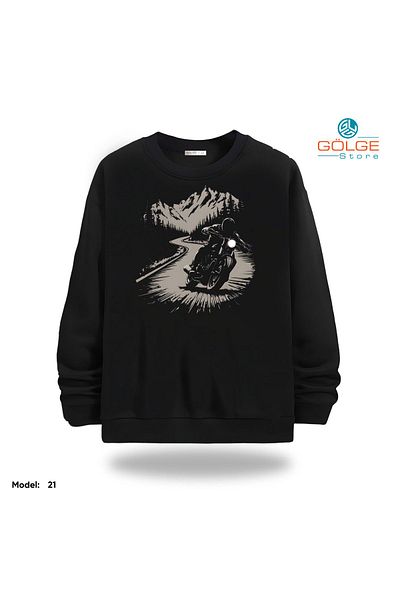 Gölge Store Motorcycles Chest Printed Slimfit Crew Neck 2 Thread Unisex Sweatshirt