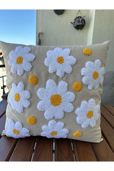 Punch Stone Color Flower Patterned Panch Punnch with Daisy 43*43 100% Handmade