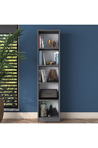 Rani Mobilya Rani Hc111 Kitaplık 5 Raflı Çalışma Odası Kütüphane Modern Duvar Rafı Antrasit