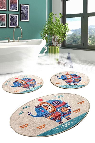 Chilai Home Etnic 3-Piece Set - Bath Mat and Toilet Seat Set